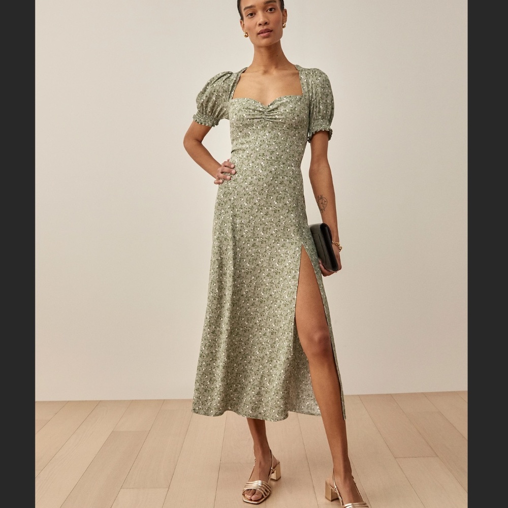 Lacey Dress Reformation Green Juniper Floral Dress